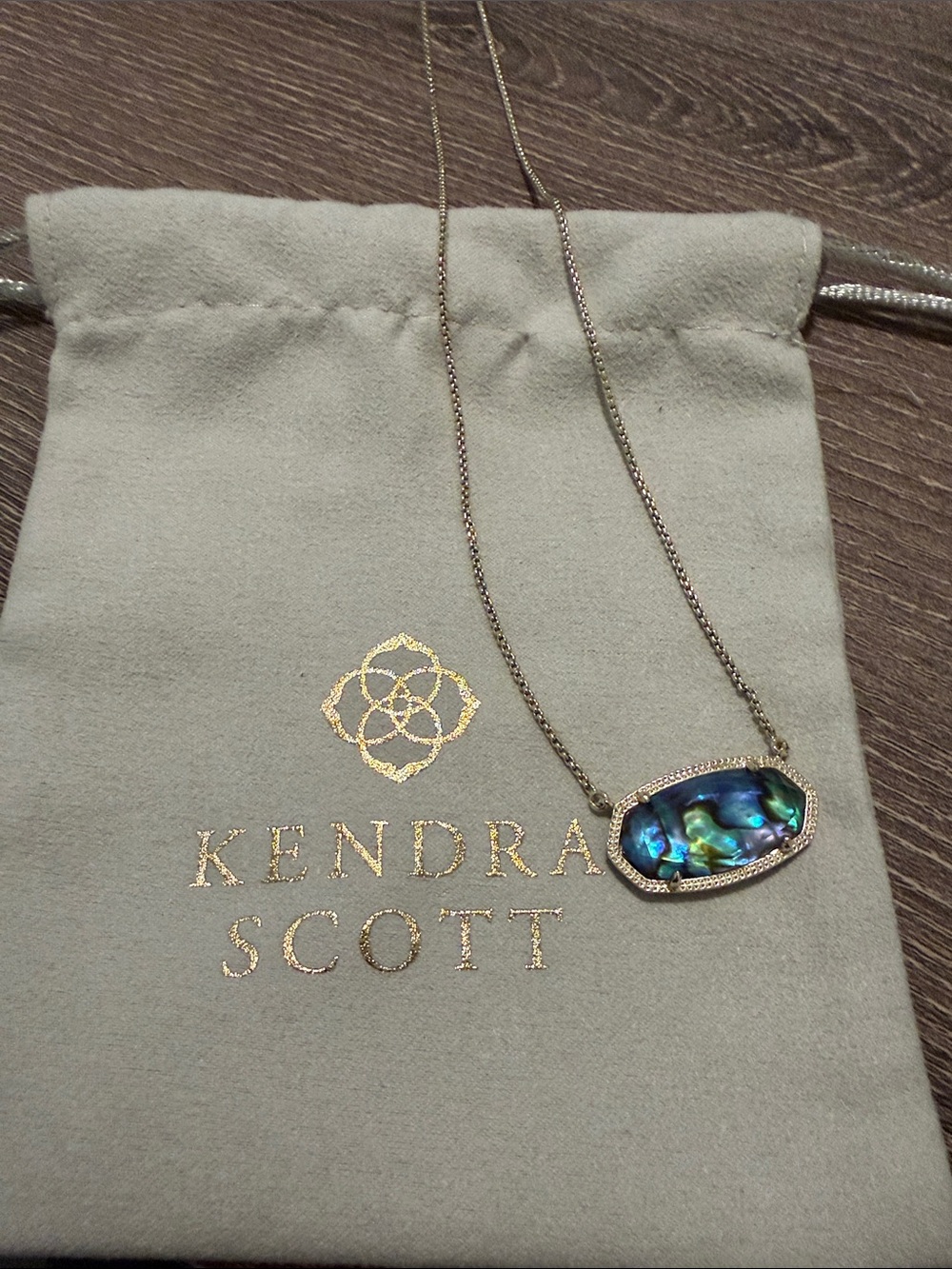 Kendra Scott Gold Necklace with Iridescent Abalone Oval